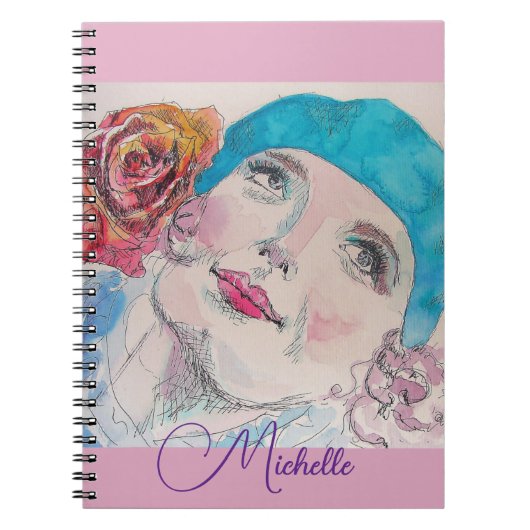 Cahier Fille Fleur Rose Rouge Aquarelle (Devant)