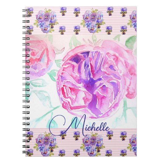 Cahier Fille Lilas Aquarelle Rose Pâle (Devant)