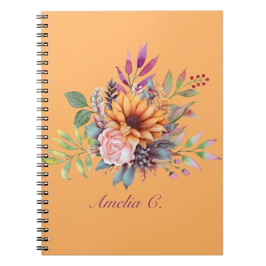 Cahier Floral Aquarelle Ton Péché de Pêche Doux (Devant)
