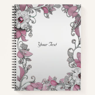 Cahier floral argent rose blanc