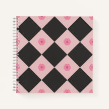 Cahier floral géométrique noir et rose moderne