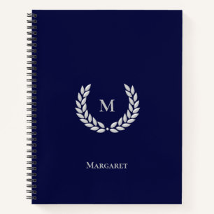 Cahier Gris argent Monogramme & Laurier sur fond B