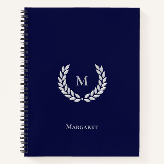 Cahier Gris argent Monogramme & Laurier sur fond B (Devant)