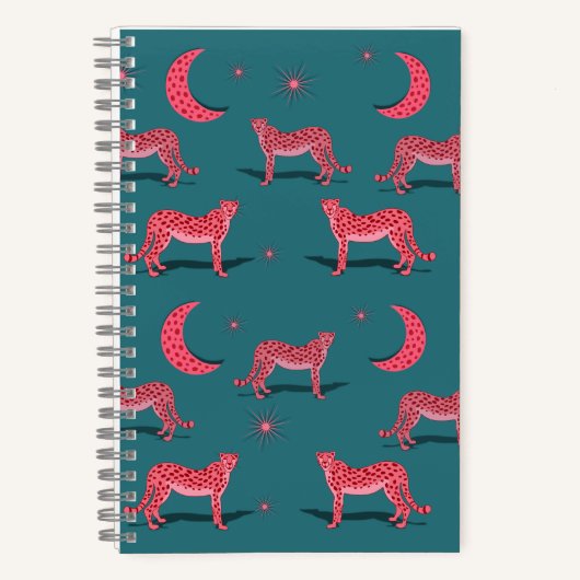 Cahier Guépard Boho Sarcelle et Lune Rose (Recto)