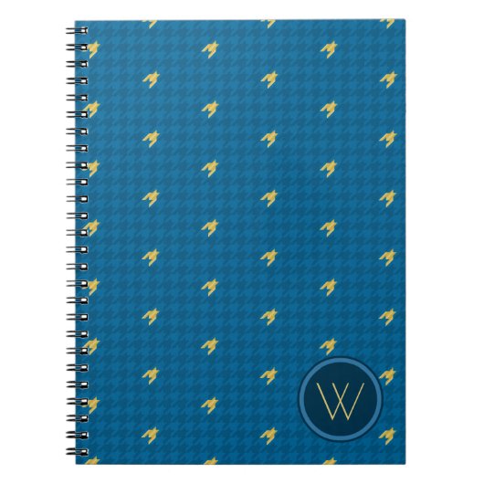 Cahier Houndstooth Bleu avec Accent Doré (Devant)