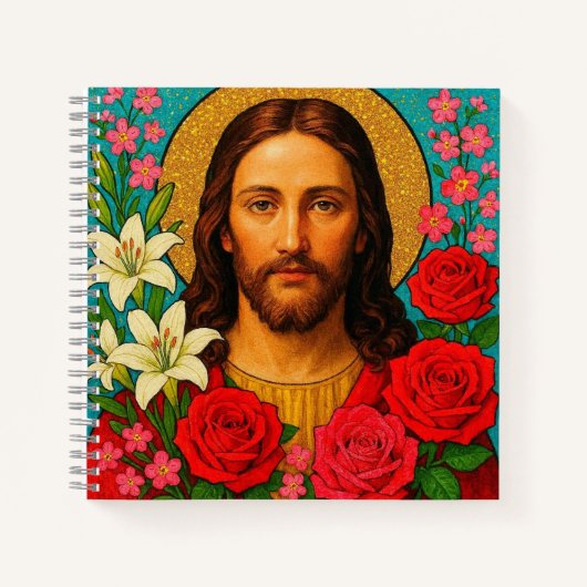 Cahier Jésus Fleurs Colorées. (Devant)