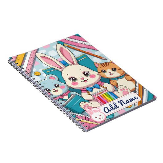 Cahier joli lapin & chat – Nom personnalisable (Côté Droit)