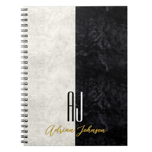 Cahier Journal à Monogramme Marbre Or Noir (Devant)