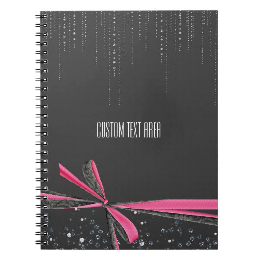 Cahier Journal à Ruban Étincelant & Nœud Rose (Devant)