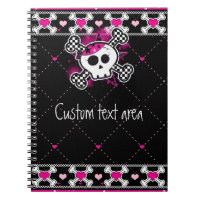 Cahier journal crâne rose croix et coeurs