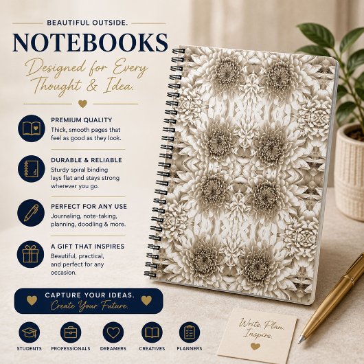 Cahier Journal Élégant Fleurs Beige