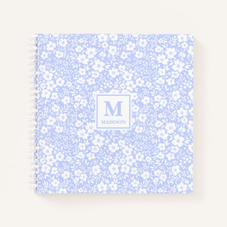 Cahier Journal Fleurs Bleues Monogramme