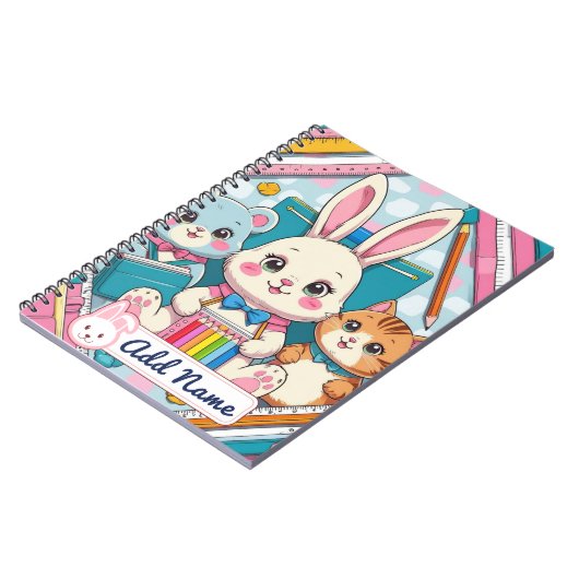 Cahier Lapin & Chat Mignon – Nom Éditable (Côté gauche)