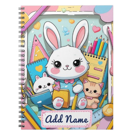 Cahier Lapin Mignon & Chats – Nom Éditable (Devant)