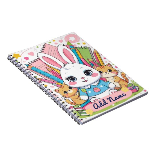 Cahier Lapin Mignon & Chats – Nom Modifiable (Côté Droit)