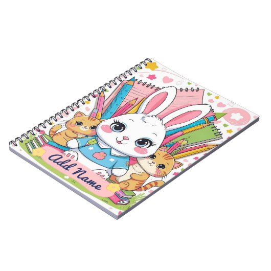 Cahier Lapin Mignon & Chats – Nom Modifiable (Côté gauche)