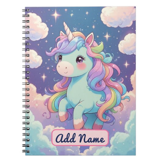 Cahier Licorne Mignonne – Nom éditable (Devant)