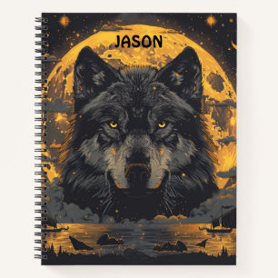 Cahier Loup Pleine Lune Étoiles Composition