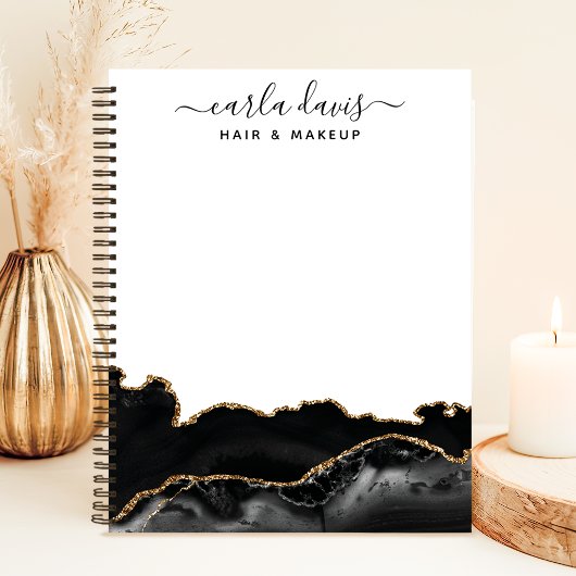 Cahier Marbre Noir et Or Agate Script Signature