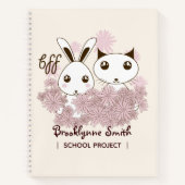 Cahier Mignon Chatons et Lapins Amis Animaux Fille (Devant)