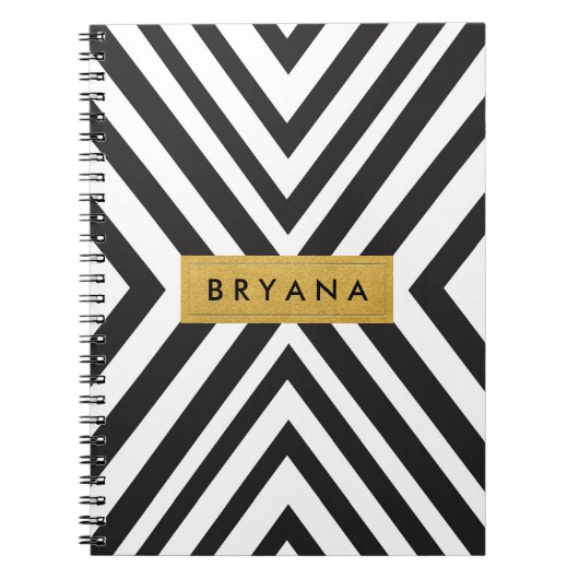 Cahier moderne lignes géométriques noir et blanc (Devant)