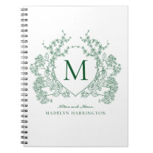 Cahier Monogramme à Couronne Florale Verte Classiq