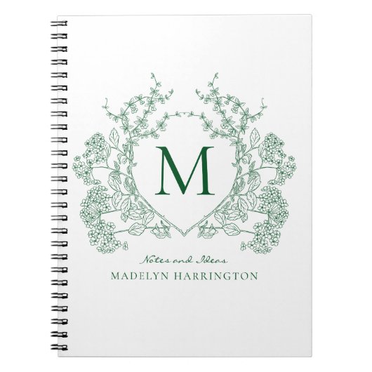 Cahier Monogramme à Couronne Florale Verte Classiq (Devant)