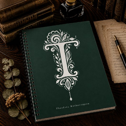 Cahier monogramme botanique en linogravure Lettre