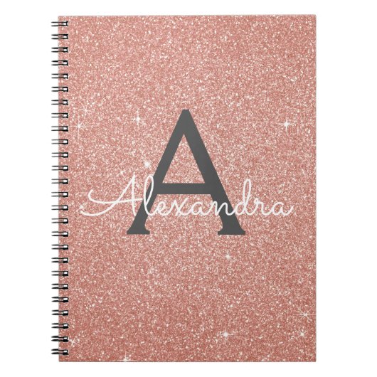 Cahier Monogramme Paillettes Rose Gold Rose (Devant)