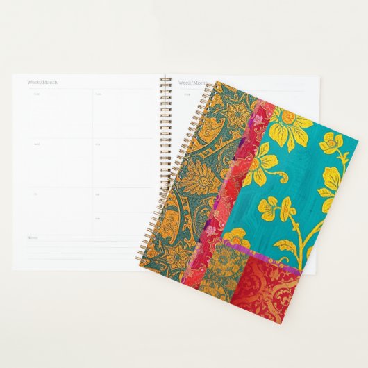 Cahier Orientale Coloré Vert Rouge, Planificateur (Devant avec enveloppe)