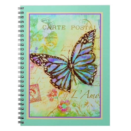 Cahier papillon sarcelle et violet (Devant)
