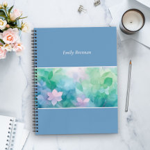 Cahier personnalisé à fleurs à l'aquarelle bleue