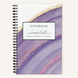 Cahier personnalisé agate et or faux violet
