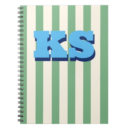 Cahier personnalisé avec monogramme et rayure vert (Devant)