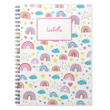 Cahier personnalisé avec nom motif arc-en-ciel pou