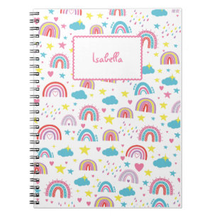 Cahier personnalisé avec nom motif arc-en-ciel pou