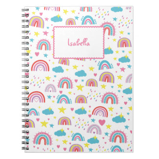 Cahier personnalisé avec nom motif arc-en-ciel pou
