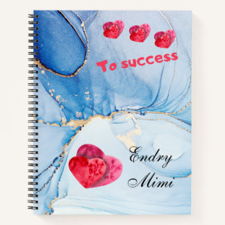 Cahier personnalisé bleu aquarelle avec cœurs