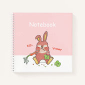 Cahier personnalisé carré rose de lapin mignon et (Devant)