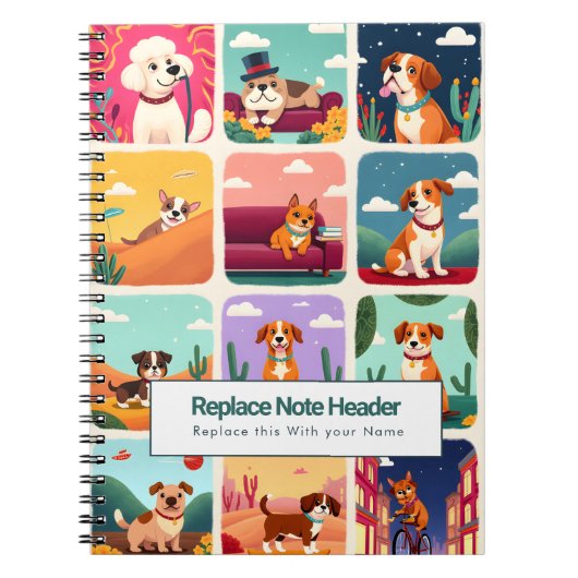 Cahier Personnalisé Chiens Colorés Mignons (Devant)