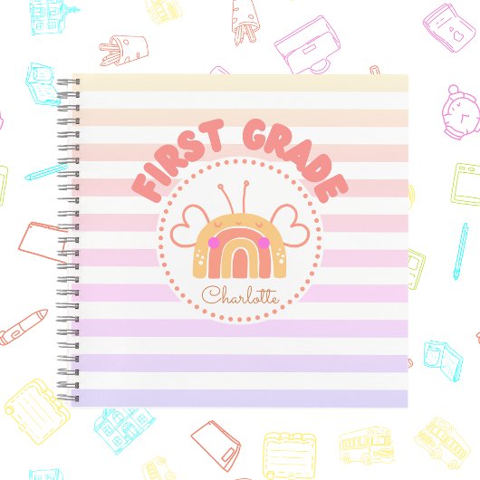 Cahier personnalisé de première année arc-en-ciel