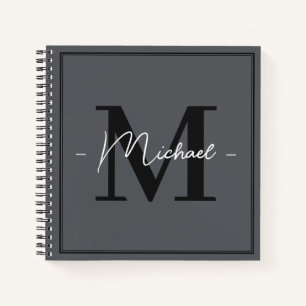 Cahier personnalisé élégant gris charbon initiale