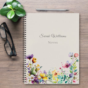 Cahier personnalisé floral aquarelle élégant