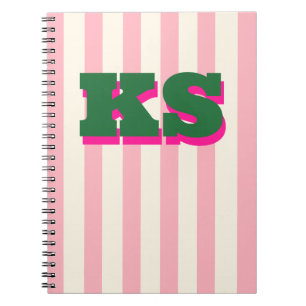 Cahier personnalisé Monogramme Rayure rose, Initia