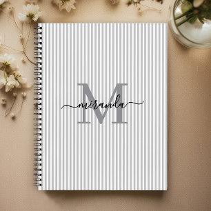 Cahier personnalisé monogramme rayures grises et b