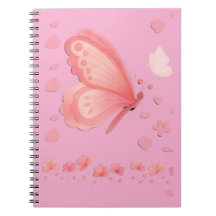 Cahier personnalisé papillon rose et cœurs