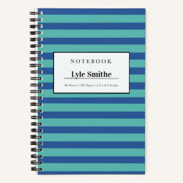Cahier personnalisé rayé bleu et sarcelle