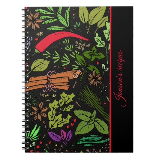 Cahier photo à spirale cuisine motif épices noir (Devant)