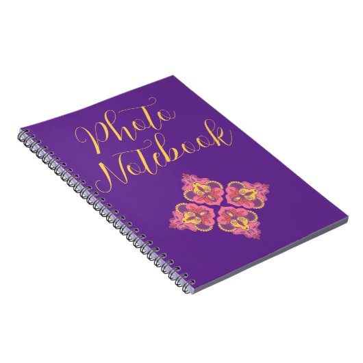 Cahier photo à spirale violet avec fleurs (Côté Droit)
