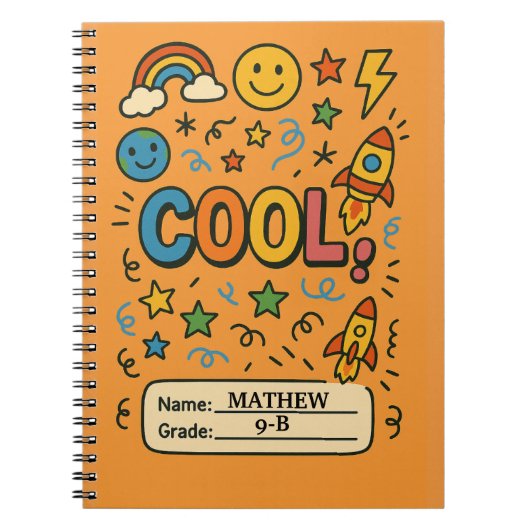 Cahier pour enfants cools – Nom et niveau personna (Devant)
